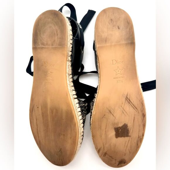 Dior Embroidered Canvas & Leather Ankle Tie Espadrille Flats EU 37.5 US 7.5 - Picture 7 of 11